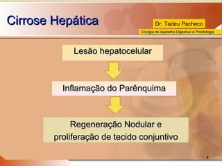 Cirrose Hepática Lesão hepatocelular Inflamação do Parênquima Regeneração Nodular e proliferação de tecido conjuntivo 