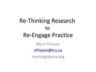 Re-Thinking Research to  Re-Engage Practice Norm Friesen [email_address] learningspaces.org 