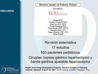 RESULTADOSCIRUGIA BARIÁTRICA Bypass gástrico laparoscópico 71.43% (n=10)Gastrectomía vertical 28.57% (n=4)COMPLICACIONES INTRAOPERATORIAS 0%. 