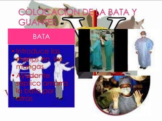 BATA
• Introduce las
manos en las
mangas
• Ayudante
séptico amarra
la bata por
atrás

 