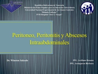 IPG. Arellano Rosana
IPG. Aranguren Bárbara
Peritoneo, Peritonitis yAbscesos
Intraabdominales
Dr. Winston Salcedo
 