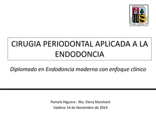 CIRUGIA PERIODONTAL APLICADA A LA 
ENDODONCIA 
Diplomado en Endodoncia moderna con enfoque clínico 
Pamela Higuera - Ma. Elena Marchant 
Valdivia 14 de Noviembre de 2014 
 