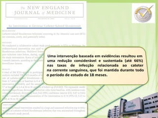 Uma intervenção baseada em evidências resultou em uma redução considerável e sustentada (até 66%)nas taxas de infecção relacionada ao cateter na corrente sanguínea, que foi mantida durante todo o período de estudo de 18 meses.