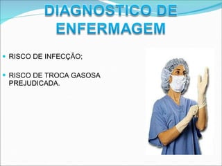 RISCO DE INFECÇÃO;
RISCO DE TROCA GASOSA
PREJUDICADA.
 