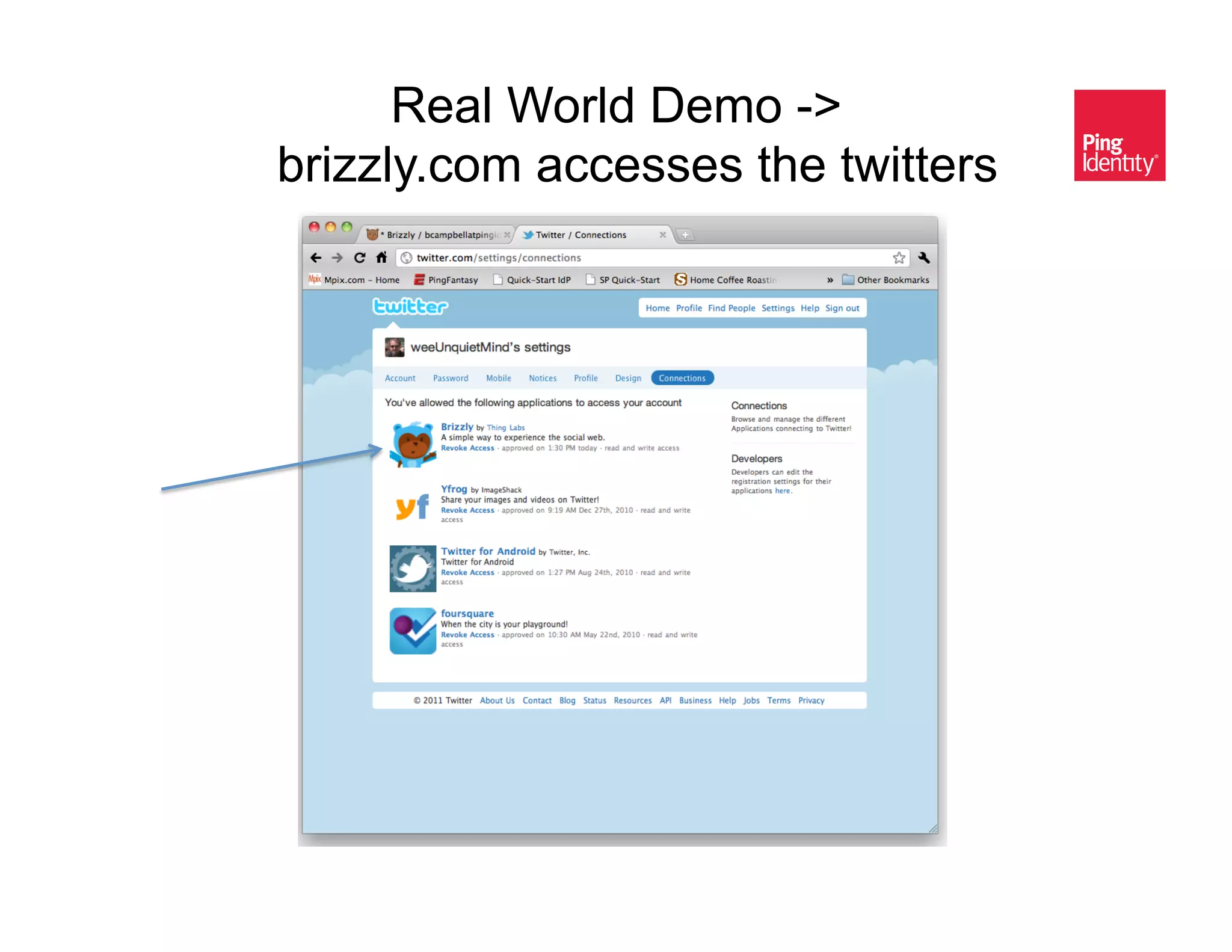 Real World Demo ->
brizzly.com accesses the twitters &
 