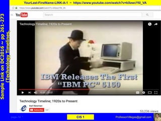 page–14 * CIS 1
SampleLinkonDC2016~pp261-273
(TechnologyTimelines,
YourLast-FirstName-LINK-A-1 ~ https://www.youtube.com/watch?v=kXewcY6l_VA
ProfessorVillegas@gmail.com
 