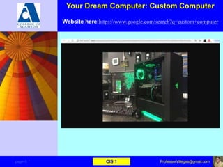 Your Dream Computer: Custom Computer
Website here:https://www.google.com/search?q=custom+computer
page–3 * CIS 1 ProfessorVillegas@gmail.com
 