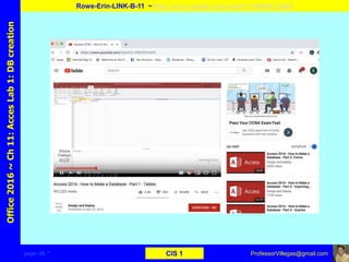page–38 * CIS 1
Office2016~Ch11:AccesLab1:DBcreation
Rowe-Erin-LINK-B-11 ~ https://www.youtube.com/watch?v=PBhftKTmdHI
ProfessorVillegas@gmail.com
Type URL above and
Copy, paste, crop, and align here
Screen Shot
Of
the
Website
 