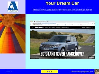 Your Dream Car
https://www.caranddriver.com/land-rover/range-rover
page–5 * CIS 1 ProfessorVillegas@gmail.com
 