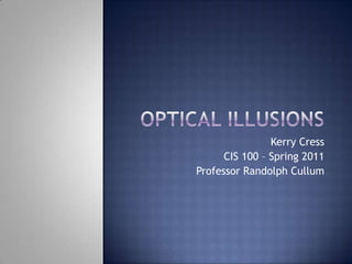 Optical Illusions Kerry Cress CIS 100 – Spring 2011 Professor Randolph Cullum 