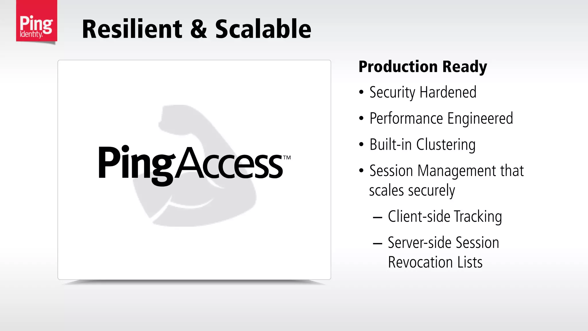 •  Security Hardened
•  Performance Engineered
•  Built-in Clustering
•  Session Management that
scales securely
–  Client-side Tracking
–  Server-side Session
Revocation Lists
Production Ready
Resilient & Scalable
 