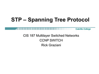 STP – Spanning Tree Protocol

    CIS 187 Multilayer Switched Networks
             CCNP SWITCH
               Rick Graziani
 