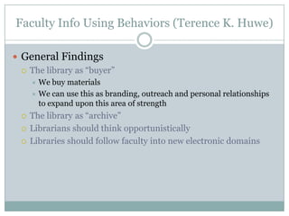 Innovative, Trend-Setting ActivitiesNew digital roles:Library content management & leadership—ranging from webmaster to editorial workPre-publication content managementThe California Curation Center’s (UC3) NSF-funded data management tool development effortOnline teaching tools are a new frontier, and are evolving quickly