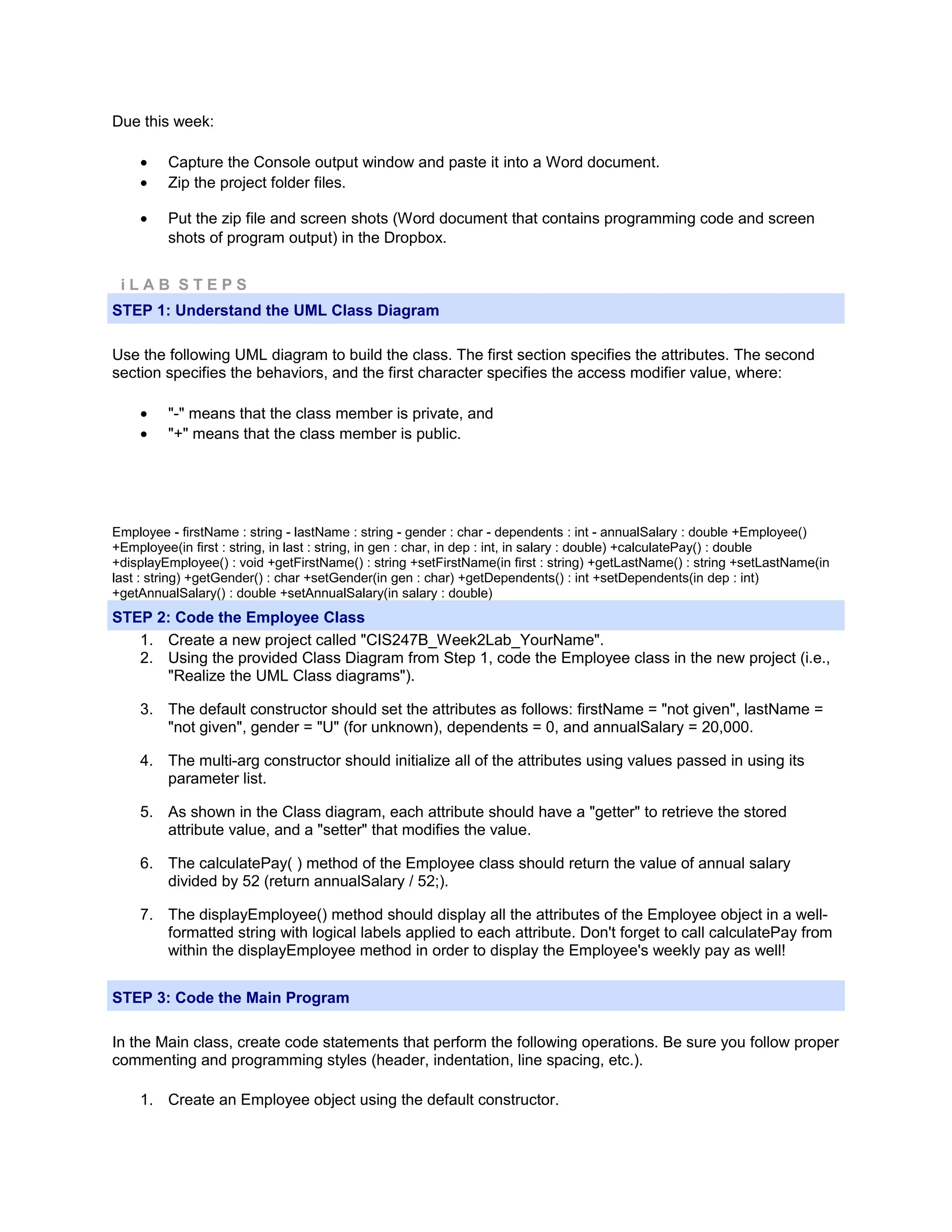 Cis247 i lab 2 of 7 employee class | DOC