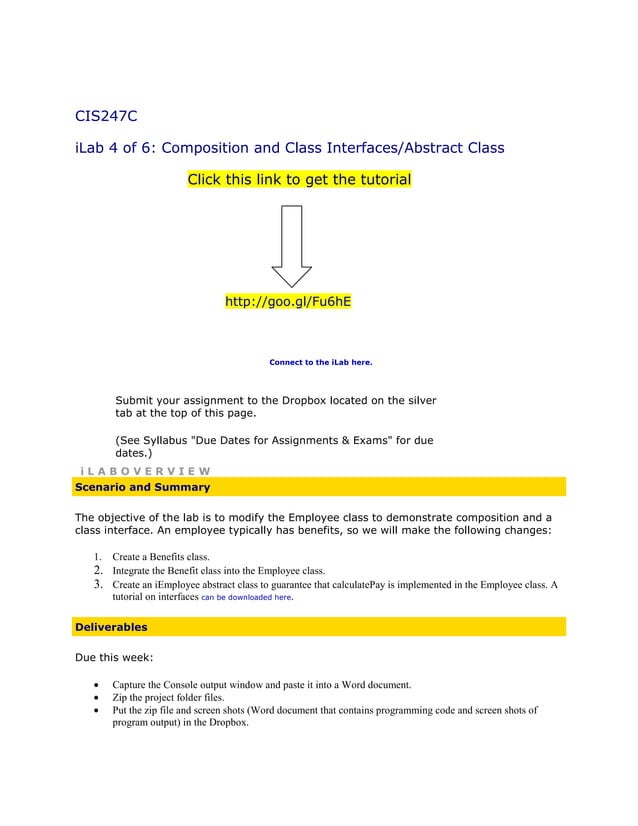 CIS 247C iLab 4 of 7: Composition and Class Interfaces | DOCX ...