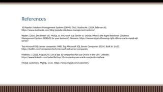 CIS3050_Presentation MS SQL vs. MySQL vs. Oracle | PPTX
