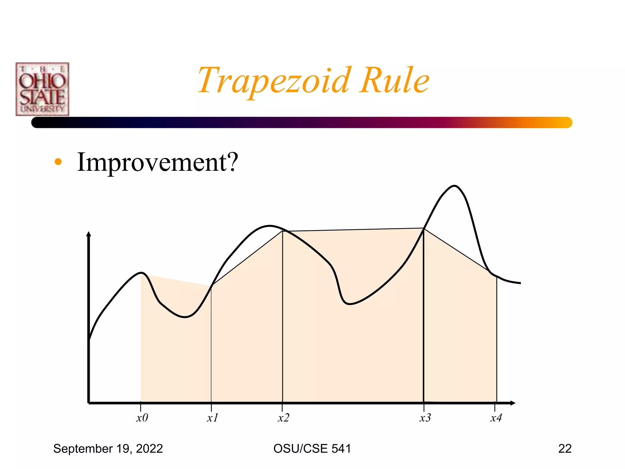 September 19, 2022 OSU/CSE 541 22
Trapezoid Rule
• Improvement?
x0 x1 x2 x4
x3
 