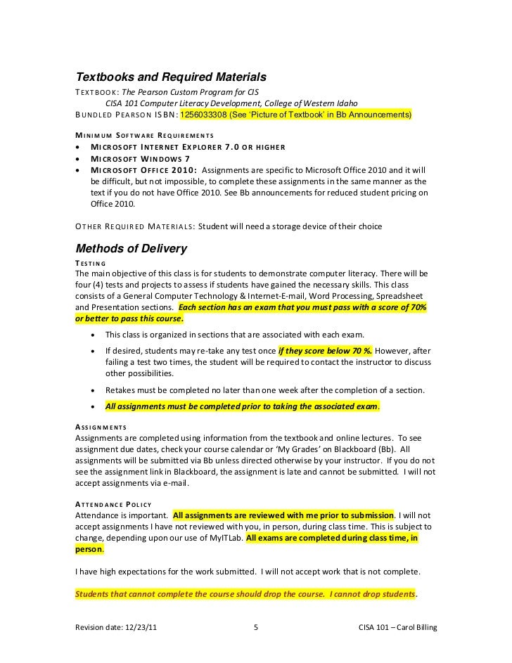 cisa 101 syllabus sp12 billing cisa cheat sheet