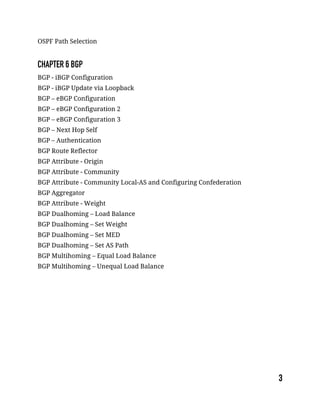 OSPF Path Selection
BGP - iBGP Configuration
BGP - iBGP Update via Loopback
BGP – eBGP Configuration
BGP – eBGP Configuration 2
BGP – eBGP Configuration 3
BGP – Next Hop Self
BGP – Authentication
BGP Route Reflector
BGP Attribute - Origin
BGP Attribute - Community
BGP Attribute - Community Local-AS and Configuring Confederation
BGP Aggregator
BGP Attribute - Weight
BGP Dualhoming – Load Balance
BGP Dualhoming – Set Weight
BGP Dualhoming – Set MED
BGP Dualhoming – Set AS Path
BGP Multihoming – Equal Load Balance
BGP Multihoming – Unequal Load Balance
 