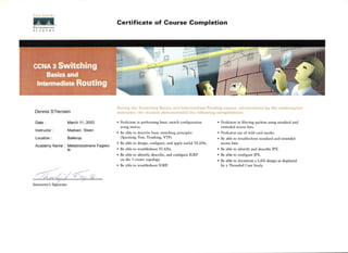 Cisco CCNA - Semester 3 - Certificate of course completion