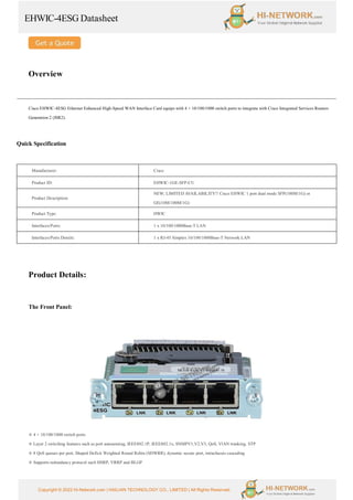 Cisco EHWIC-4ESG= – Scheda Di Rete Ethernet Interna 4 Porte Gigabit – EHWIC Per Router Cisco Serie 1900, 2900, 3900