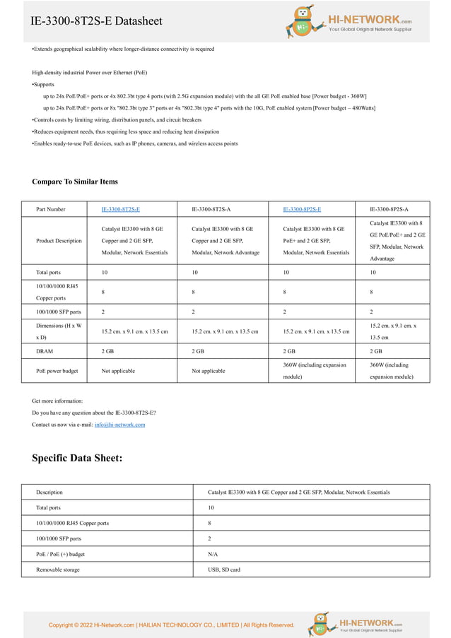 cisco-ie-3300-8t2s-e-datasheet.pdf | Computer Peripherals | Computing