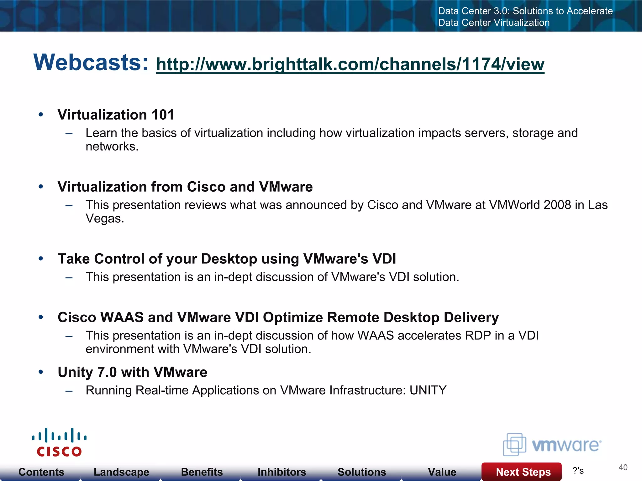 Cisco & VMware Products & Services as of  Nov 23, 08