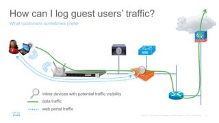 How can I log guest users’ traffic?
What customers sometimes prefer
data traffic
web portal traffic
inline devices with potential traffic visibility
 