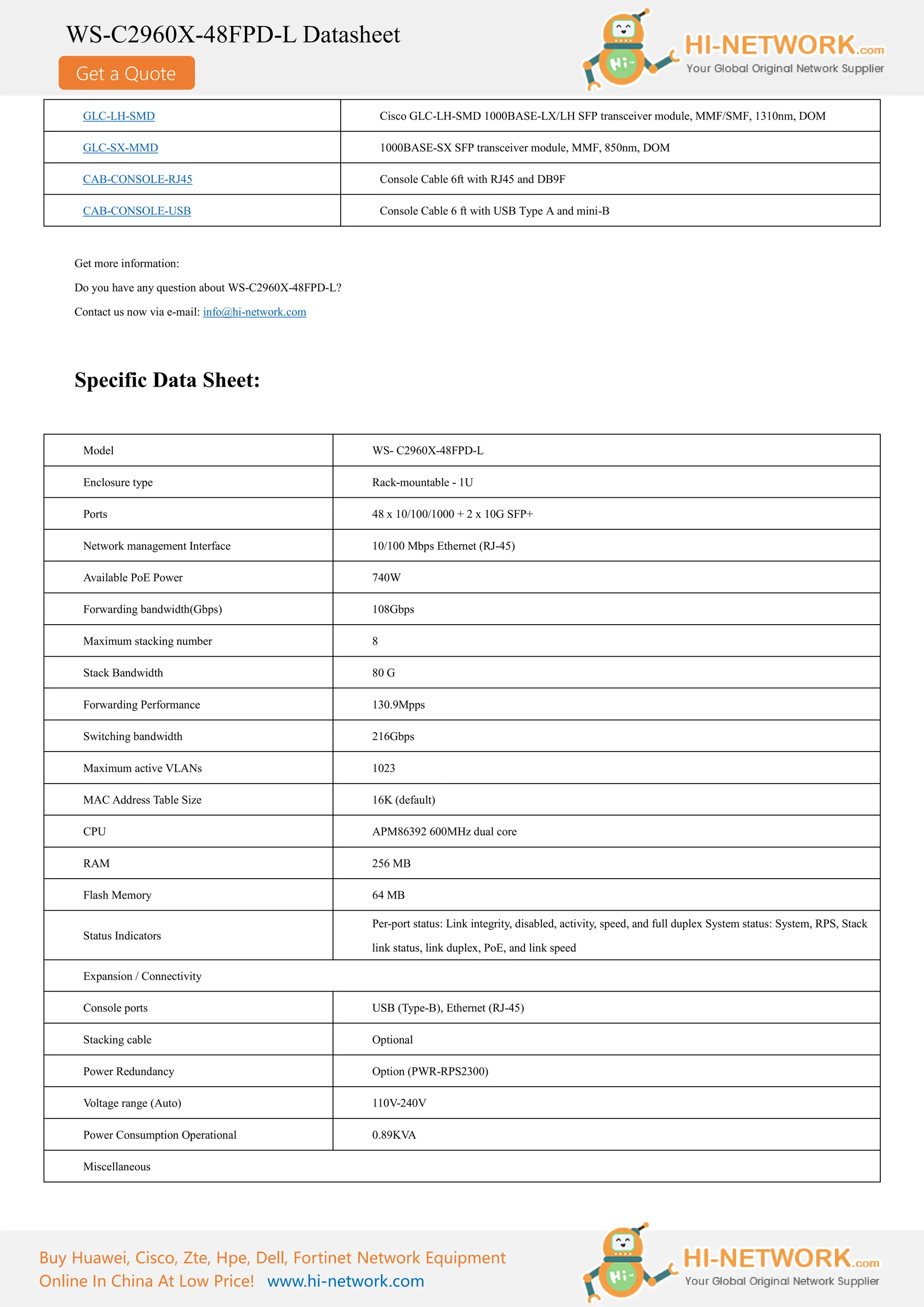 Cisco ws c2960x 48fpd l datasheet pdf cisco-ws-c2960x-48fpd-l-datasheet-pdf