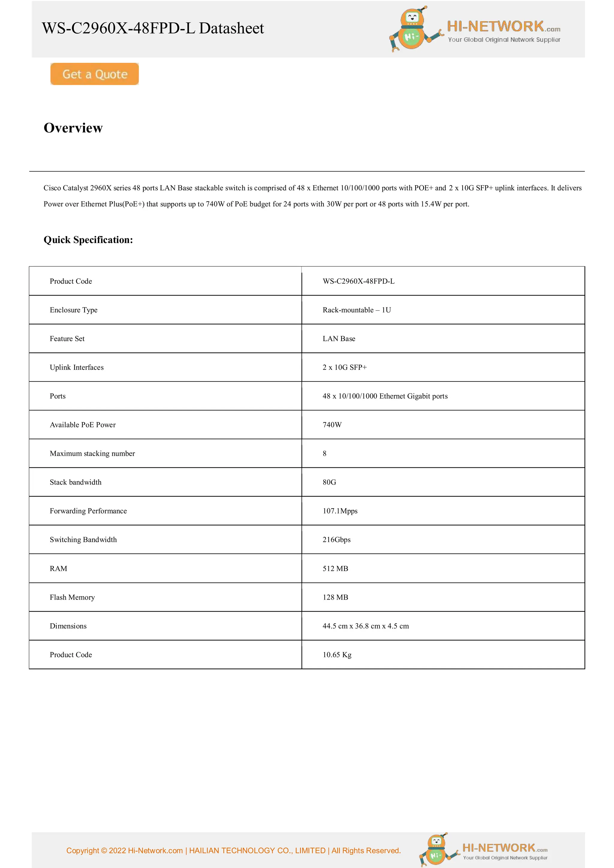 Ws C2960x 48fpd L Datasheet Ws C2960x 48fpd L Datasheet