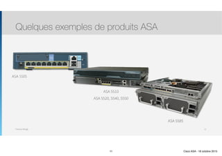 Thomas Moegli
ASA 5505
Quelques exemples de produits ASA
11
ASA 5510
ASA 5520, 5540, 5550
ASA 5585
11 Cisco ASA - 18 octobre 2015
 