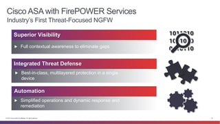 Cisco ASA with FirePOWER Services 
Industry’s First Threat-Focused NGFW 
Superior Visibility 
▶ Full contextual awareness ...