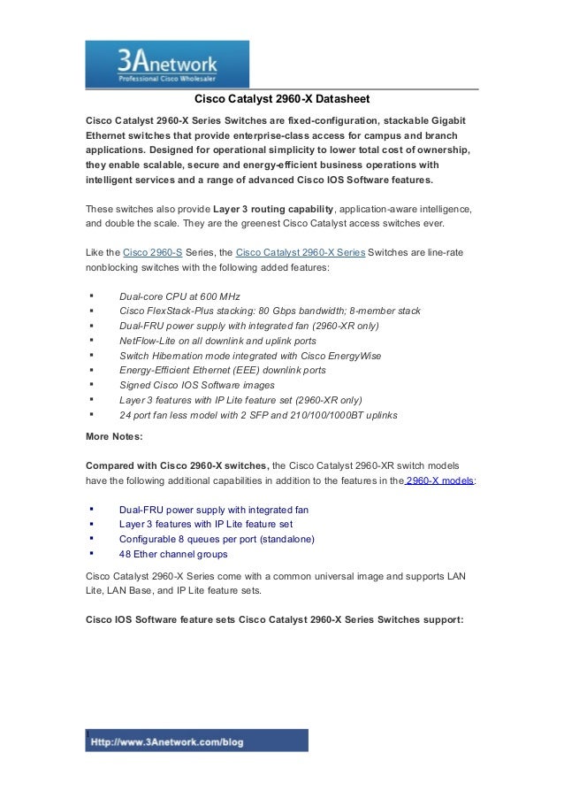 Cisco Catalyst 2960 X Datasheet