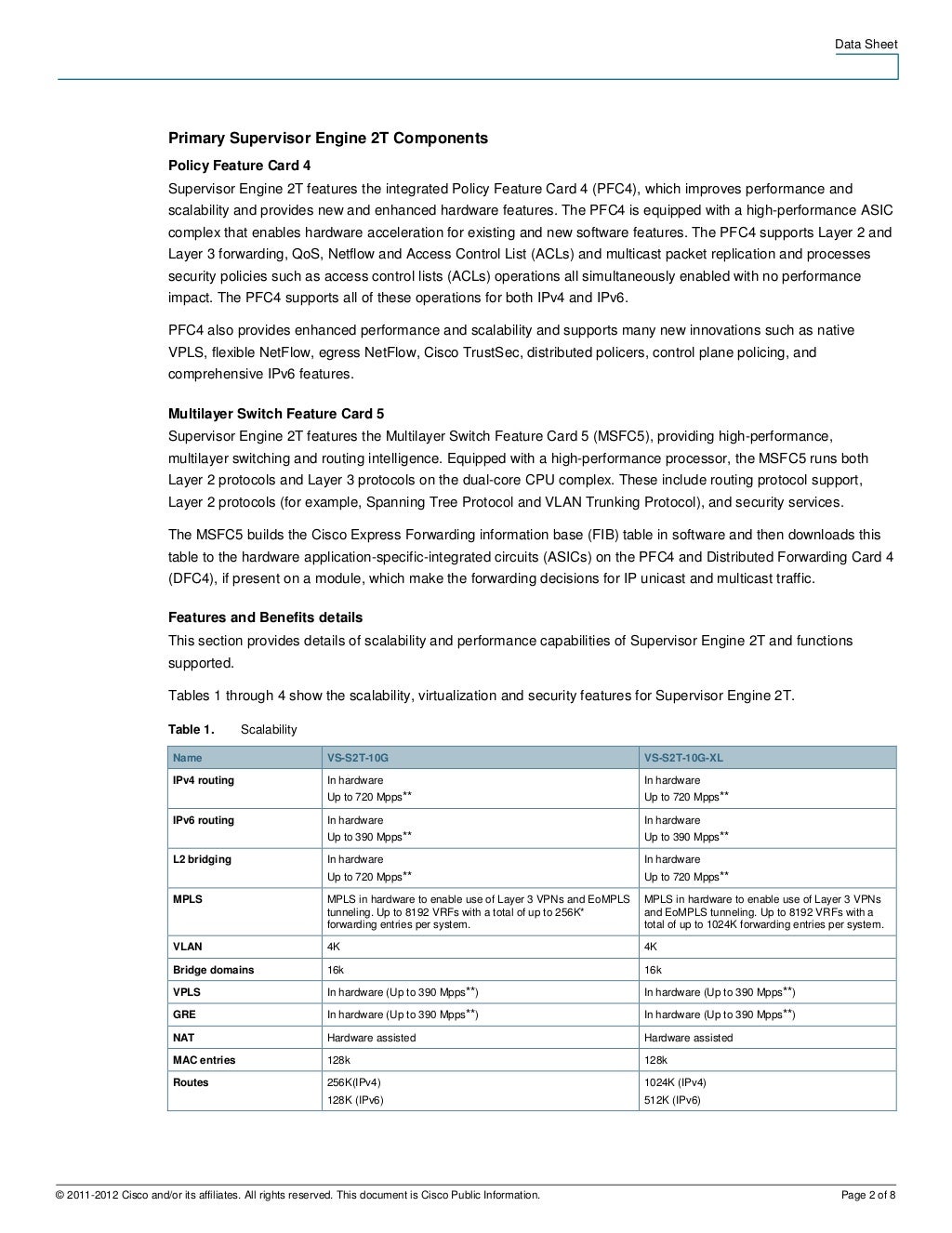 Cisco catalyst 6500 series supervisor engine 2 t data sheet