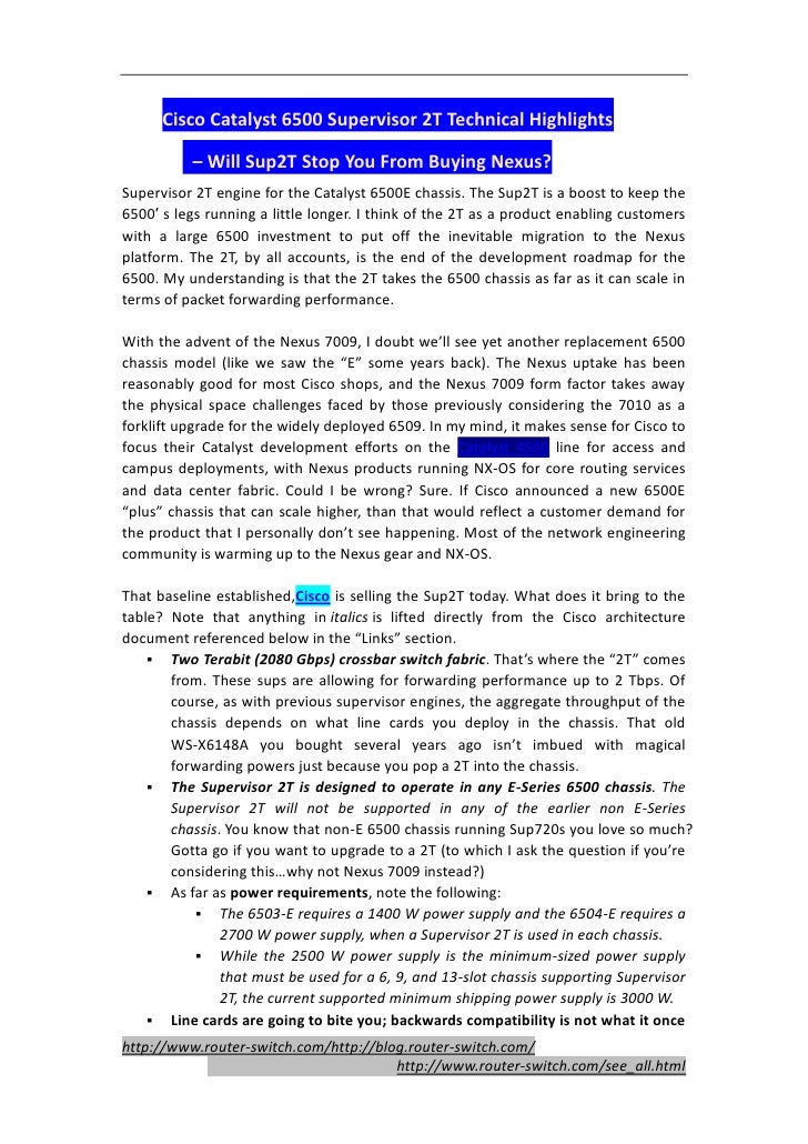 Cisco catalyst 6500 supervisor 2 technical highlights