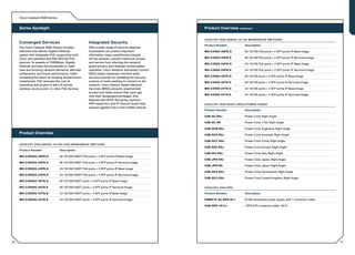 Cisco Catalyst 3560 Series


     Series Spotlight                                                                                                 Product Overview continued

                                                                                                                      C ATA LY S T 3 5 6 0 S E R I E S 10 /10 0 W O R KG R O U P S W I T C H E S
     Converged Services                                                Integrated Security
                                                                                                                      Product Number                        Description
     The Cisco Catalyst 3560 Series includes                           With a wide range of security features,
     switches that deliver Gigabit Ethernet                            businesses can protect important               WS-C3560-48PS-S                       48 10/100 PoE ports + 4 SFP ports; IP Base Image
     speed with integrated PoE, supporting both                        information, keep unauthorized people
     Cisco pre-standard and IEEE 802.3af PoE                           off the network, prevent malicious viruses     WS-C3560-48PS-E                       48 10/100 PoE ports + 4 SFP ports; IP Services Image
     devices. At speeds of 1000Mbps, Gigabit                           and worms from infecting the network,          WS-C3560-24PS-S                       24 10/100 PoE ports + 2 SFP ports; IP Base Image
     Ethernet provides the bandwidth to meet                           guard privacy, and maintain uninterrupted
     new and evolving network demands, alleviate                       operation. Cisco Network Admission Control     WS-C3560-24PS-E                       24 10/100 PoE ports + 2 SFP ports; IP Services Image
     bottlenecks, and boost performance, while                         (NAC) helps implement network-wide
     increasing the return on existing infrastructure                  security policies by validating the security   WS-C3560-48TS-S                       48 10/100 ports + 4 SFP ports; IP Base Image
     investments. PoE removes the cost of                              posture of hosts seeking to connect to the     WS-C3560-48TS-E                       48 10/100 ports + 4 SFP ports; IP Services Image
     extending wall power to each IP phone,                            network. Cisco Identity-based Network
     wireless access point, or other PoE devices.                      Services (IBNS) prevents unauthorized          WS-C3560-24TS-S                       24 10/100 ports + 2 SFP ports; IP Base Image
                                                                       access and helps ensure that users get
                                                                                                                      WS-C3560-24TS-E                       24 10/100 ports + 2 SFP ports; IP Services Image
                                                                       only their designated privileges. And
                                                                       features like DHCP Snooping, Dynamic
                                                                       ARP Inspection, and IP Source Guard help       C ATA LY S T 3 5 6 0 R I G H T A N G L E P O W E R C O R D S
                                                                       prevent against man-in-the-middle attacks.
                                                                                                                      Product Number                        Description

                                                                                                                      CAB-AC-RA=                            Power Cord, Right Angle

                                                                                                                      CAB-AC-RA                             Power Cord, 110V, Right Angle

                                                                                                                      CAB-ACR-RA=                           Power Cord, Argentina, Right Angle
     Product Overview                                                                                                 CAB-ACA-RA=                           Power Cord, Australia, Right Angle

                                                                                                                      CAB-ACC-RA=                           Power Cord, China, Right Angle
     C ATA LY S T 3 5 6 0 S E R I E S 10 /10 0 /10 0 0 W O R KG R O U P S W I T C H E S
                                                                                                                      CAB-ACE-RA=                           Power Cord, Europe, Right Angle
     Product Number                        Description
                                                                                                                      CAB-ACI-RA=                           Power Cord, Italy, Right Angle
     WS-C3560G-48PS-S                      48 10/100/1000T PoE ports + 4 SFP ports; IP Base Image
                                                                                                                      CAB-JPN-RA=                           Power Cord, Japan, Right Angle
     WS-C3560G-48PS-E                      48 10/100/1000T PoE ports + 4 SFP ports; IP Services Image
                                                                                                                      CAB-JPN-RA                            Power Cord, Japan, Right Angle
     WS-C3560G-24PS-S                      24 10/100/1000T PoE ports + 4 SFP ports; IP Base Image
                                                                                                                      CAB-ACS-RA=                           Power Cord, Switzerland, Right Angle
     WS-C3560G-24PS-E                      24 10/100/1000T PoE ports + 4 SFP ports; IP Services Image
                                                                                                                      CAB-ACU-RA=                           Power Cord, United Kingdom, Right Angle
     WS-C3560G-48TS-S                      48 10/100/1000T ports + 4 SFP ports; IP Base Image

     WS-C3560G-48TS-E                      48 10/100/1000T ports + 4 SFP ports; IP Services Image                     C ATA LY S T 3 5 6 0 R P S

     WS-C3560G-24TS-S                      24 10/100/1000T ports + 4 SFP ports; IP Base Image                         Product Number                        Description

     WS-C3560G-24TS-E                      24 10/100/1000T ports + 4 SFP ports; IP Services Image                     PWR675-AC-RPS-N1=                     675W redundant power supply with 1 connector cable

                                                                                                                      CAB-RPS-1614=                         1 RPS 675 connector cable 16/14




76                                                                                                                                                                                                                 77
 