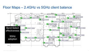 10© 2018 Cisco and/or its affiliates. All rights reserved.
Floor Maps – 2.4GHz vs 5GHz client balance
Band Select
effectiveness
5GHz
adoption
 