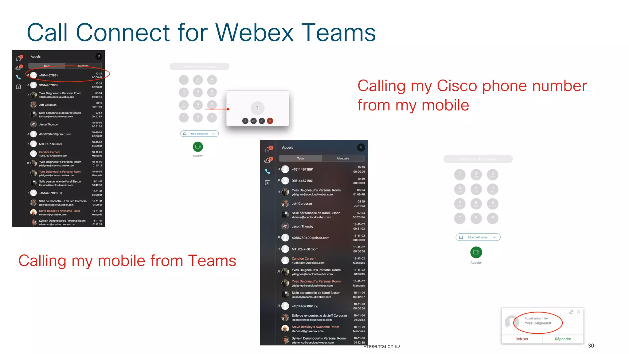 Call Connect for Webex Teams
30Presentation ID
Calling my mobile from Teams
Calling my Cisco phone number
from my mobile
 