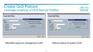 Create QoS Policies
Leverage simplicity of UCS Service Profiles
60
! !
Best Effort policy for management VLAN Platinum pol...