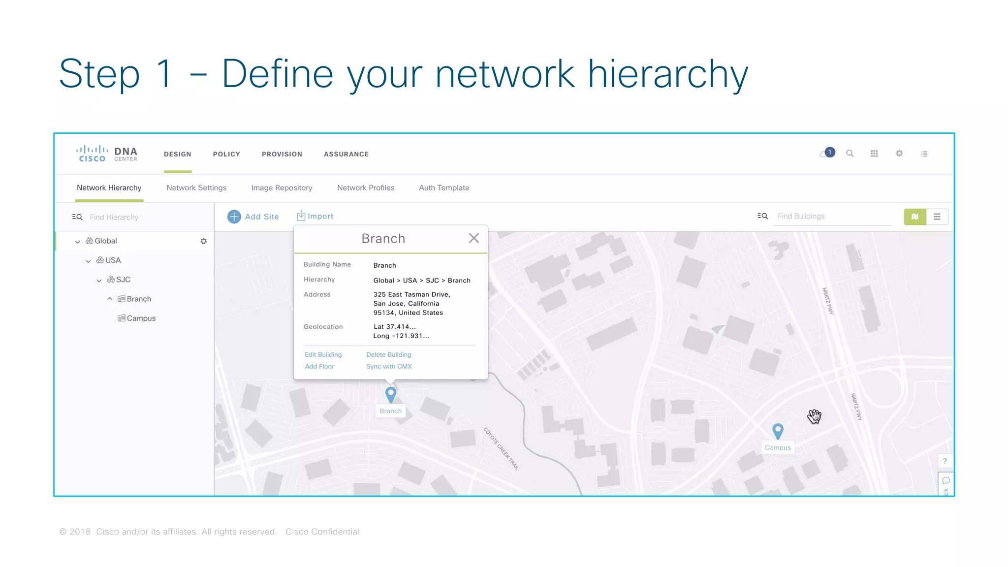 © 2018 Cisco and/or its affiliates. All rights reserved. Cisco Confidential
Step 1 – Define your network hierarchy
 