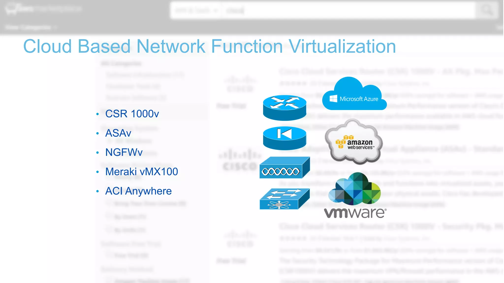 © 2016 Cisco and/or its affiliates. All rights reserved. 42
Cloud Based Network Function Virtualization
• CSR 1000v
• ASAv
• NGFWv
• Meraki vMX100
• ACI Anywhere
 