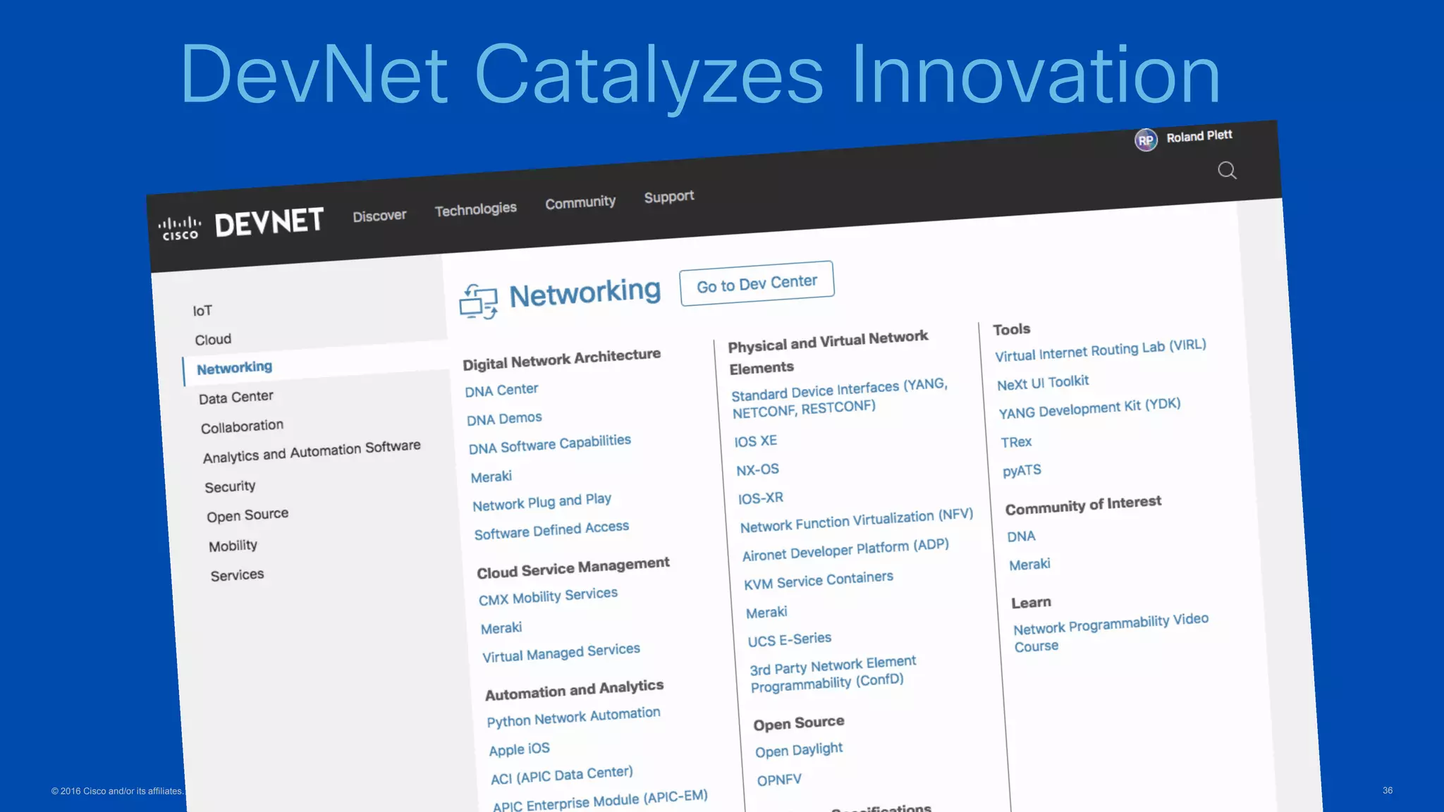© 2016 Cisco and/or its affiliates. All rights reserved. 36
DevNet Catalyzes Innovation
 