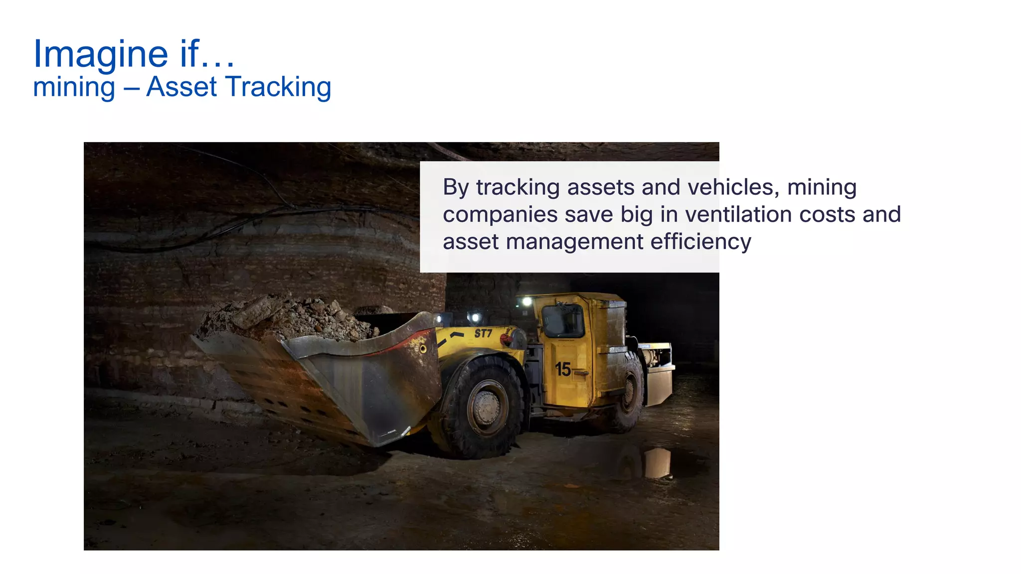By tracking assets and vehicles, mining
companies save big in ventilation costs and
asset management efficiency
Imagine if…
mining – Asset Tracking
 