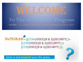 WELCOME           + Program
To The              NeTGRAD
NeTGRAD   +   is a Cisco Certified Courses Program Created by ACIT
 