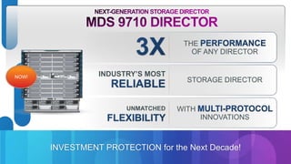 THE 
OF ANY DIRECTOR 
INDUSTRY’S MOST 
NOW! STORAGE DIRECTOR 
WITH 
INNOVATIONS 
UNMATCHED 
INVESTMENT PROTECTION for the Next Decade! 
© 2012 Cisco and/o Presentation_ID r its affiliates. All rights reserved. Cisco Public 
 