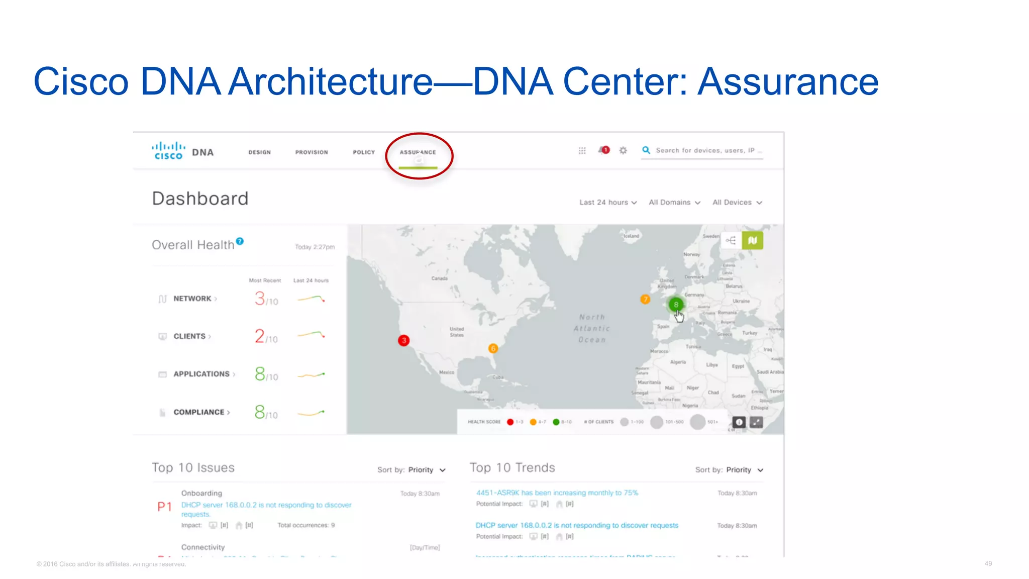© 2016 Cisco and/or its affiliates. All rights reserved. 49
Cisco DNA Architecture—DNA Center: Assurance
å
 