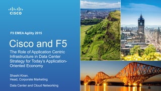 Cisco and F5
Shashi Kiran,
Head, Corporate Marketing
Data Center and Cloud Networking
The Role of Application Centric
Infrastructure in Data Center
Strategy for Today’s Application-
Oriented Economy
F5 EMEA Agility 2015
 