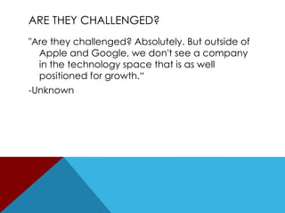 Cisco Success statementCisco has had many success stories throughout the years which is a large part in being a industry leader. 
