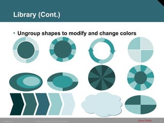 25
© 2006 Cisco Systems, Inc. All rights reserved.
10849_Icons Cisco Public
Library (Cont.)
• Ungroup shapes to modify and change colors
 