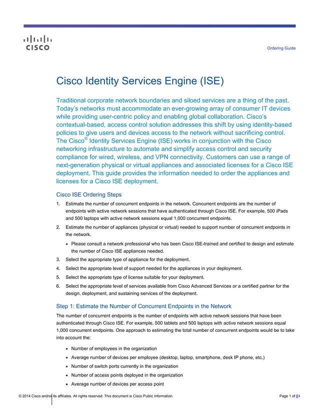 Cisco identity services engine (ise) ordering steps & guide PDF